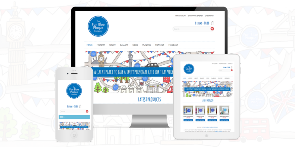 fun blue plaques ecommerce website design