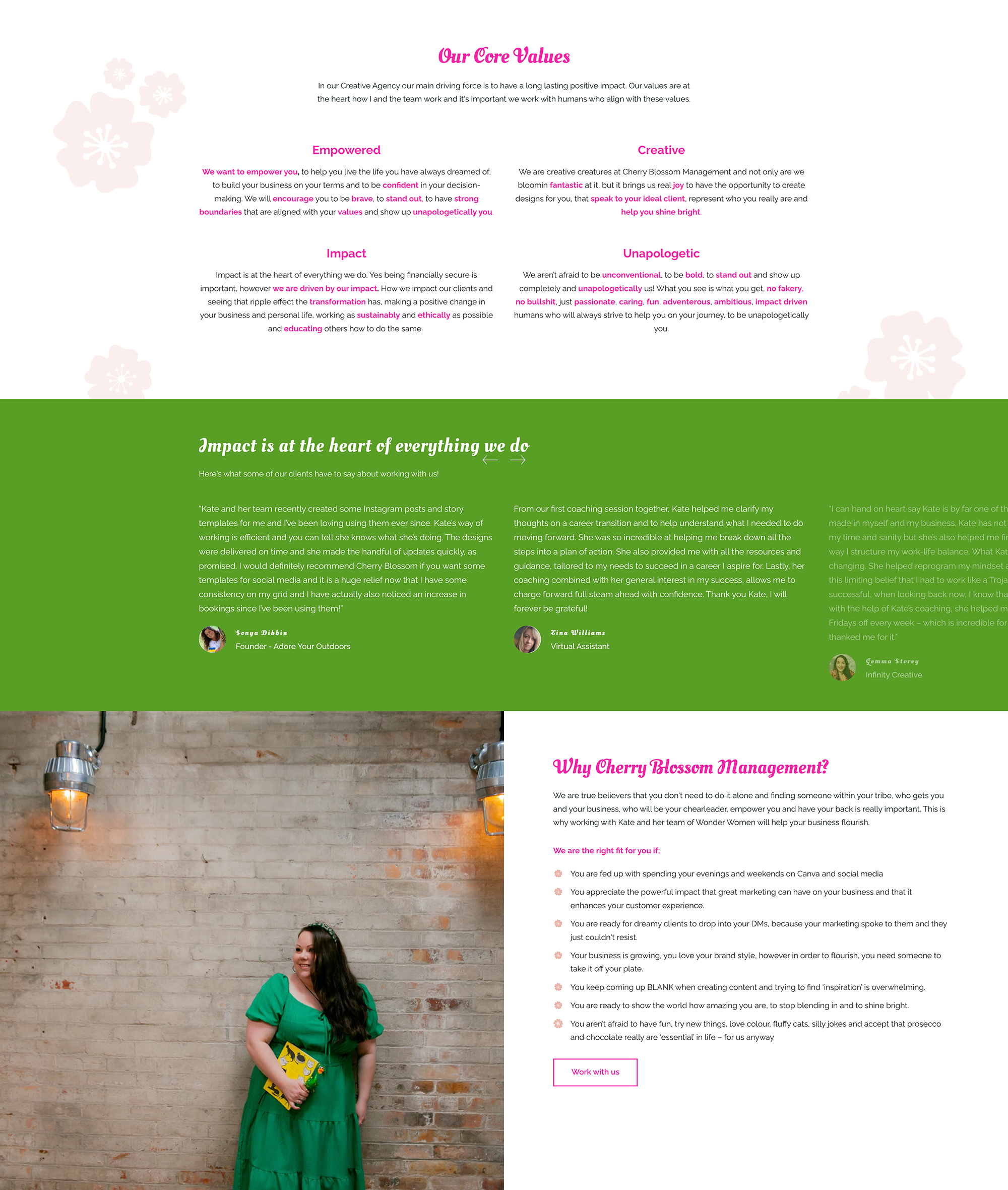 Cherry Blossom Management, Virtual Assistant Website - Creative Website Design