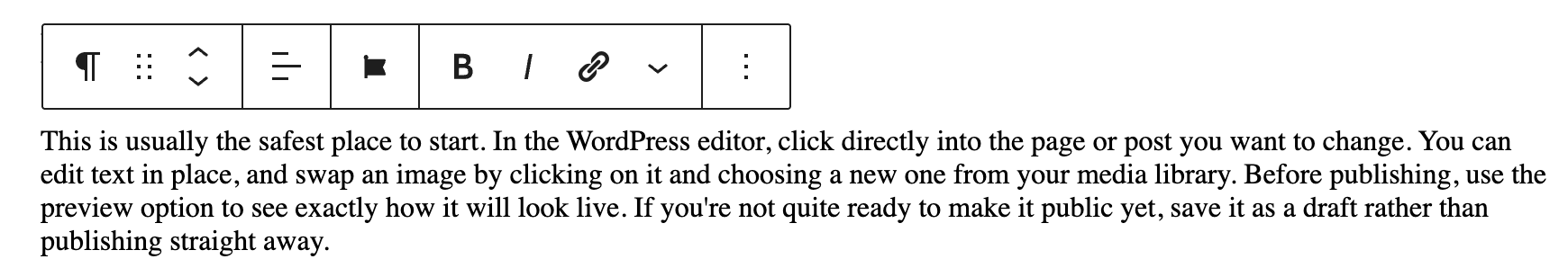 Editing a block of text on a WordPress website page